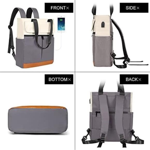 Women Convertible Tote Daypack Laptop Backpack Gery - Picture 6 of 6
